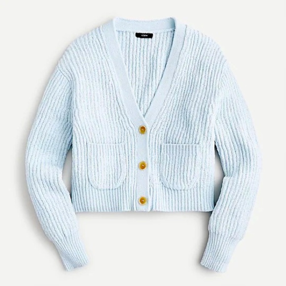 NWT J Crew cropped thick button up sweater cardigan baby blue size small